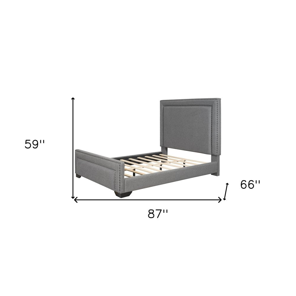 Gray Tufted Velvet Upholstered Queen Bed Frame