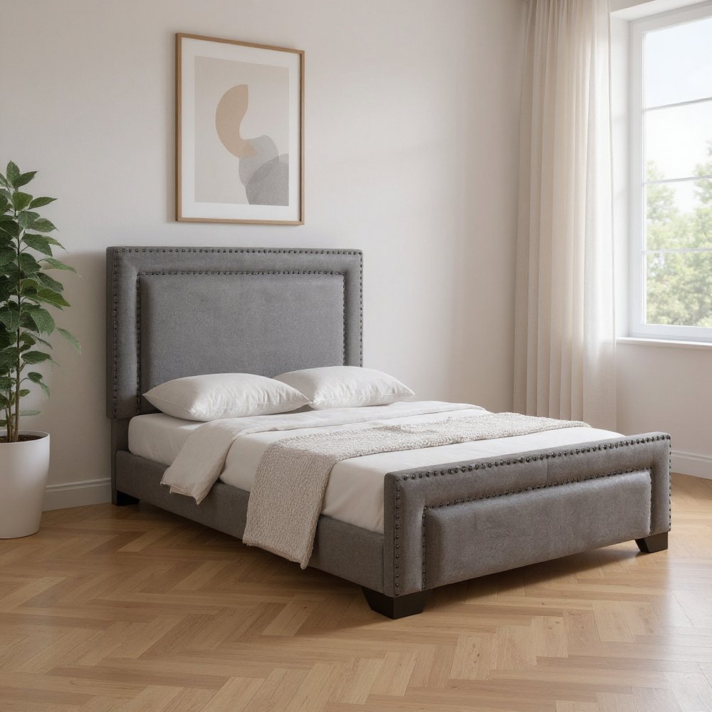 Gray Tufted Velvet Upholstered Queen Bed Frame