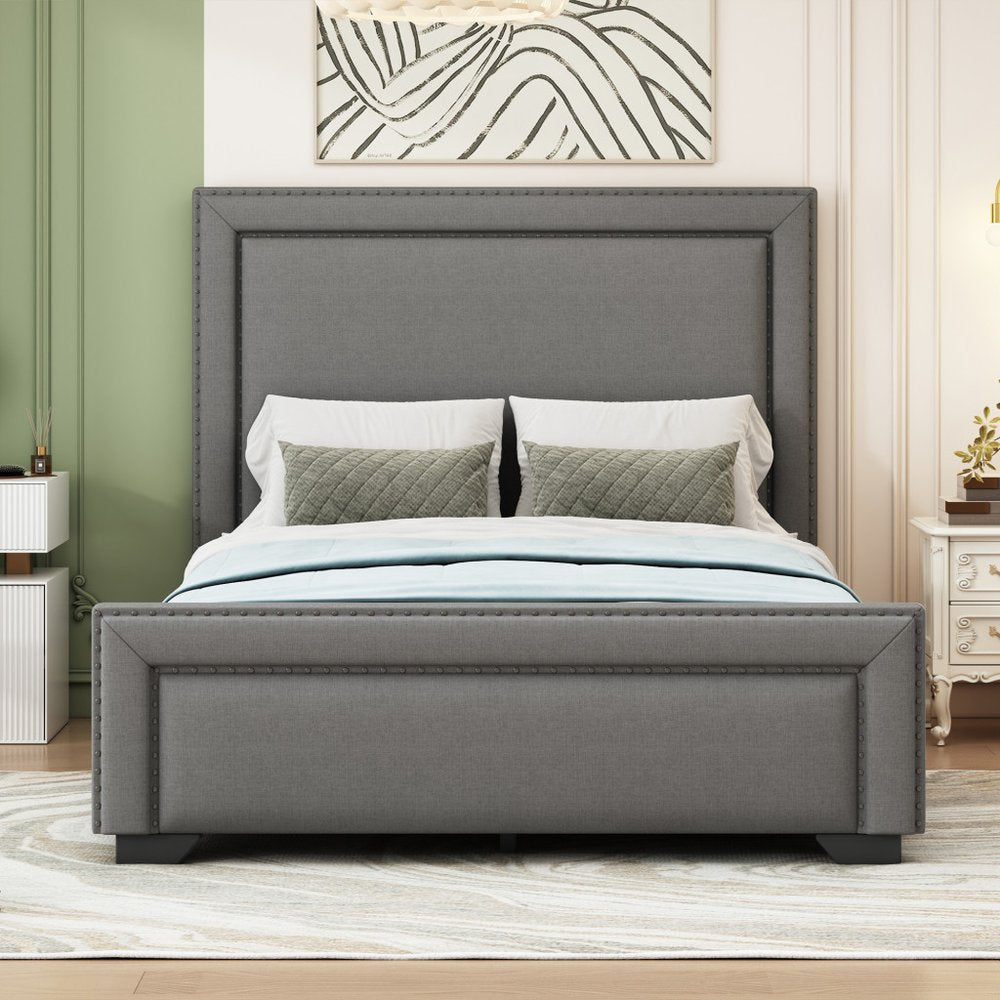 Gray Tufted Velvet Upholstered Queen Bed Frame