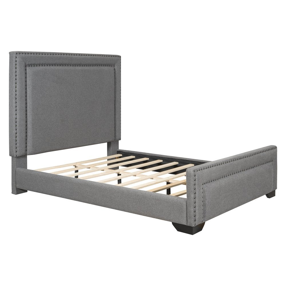 Gray Tufted Velvet Upholstered Queen Bed Frame