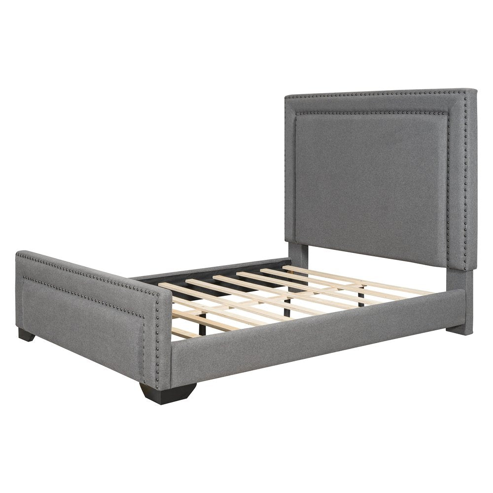 Gray Tufted Velvet Upholstered Queen Bed Frame