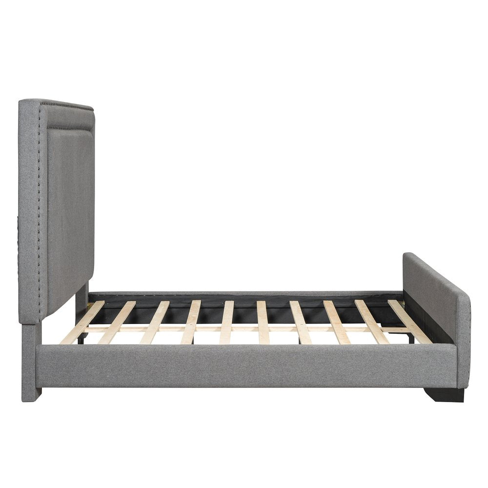 Gray Tufted Velvet Upholstered Queen Bed Frame