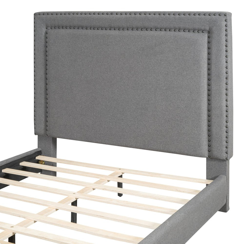 Gray Tufted Velvet Upholstered Queen Bed Frame