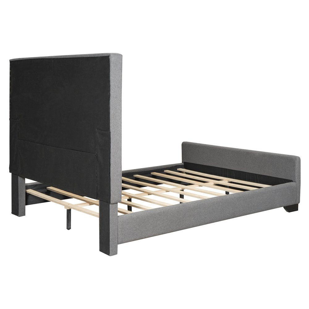 Gray Tufted Velvet Upholstered Queen Bed Frame