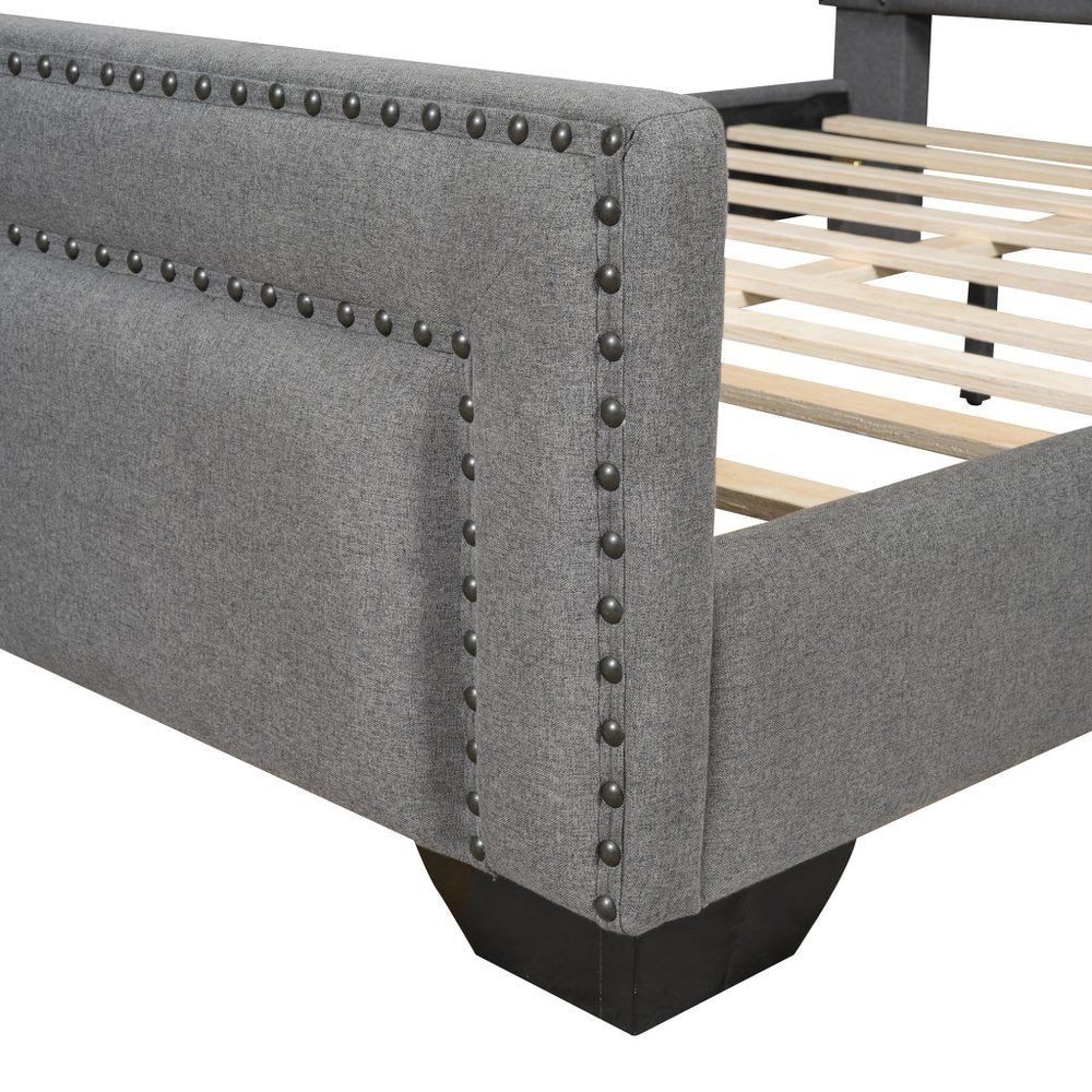 Gray Tufted Velvet Upholstered Queen Bed Frame