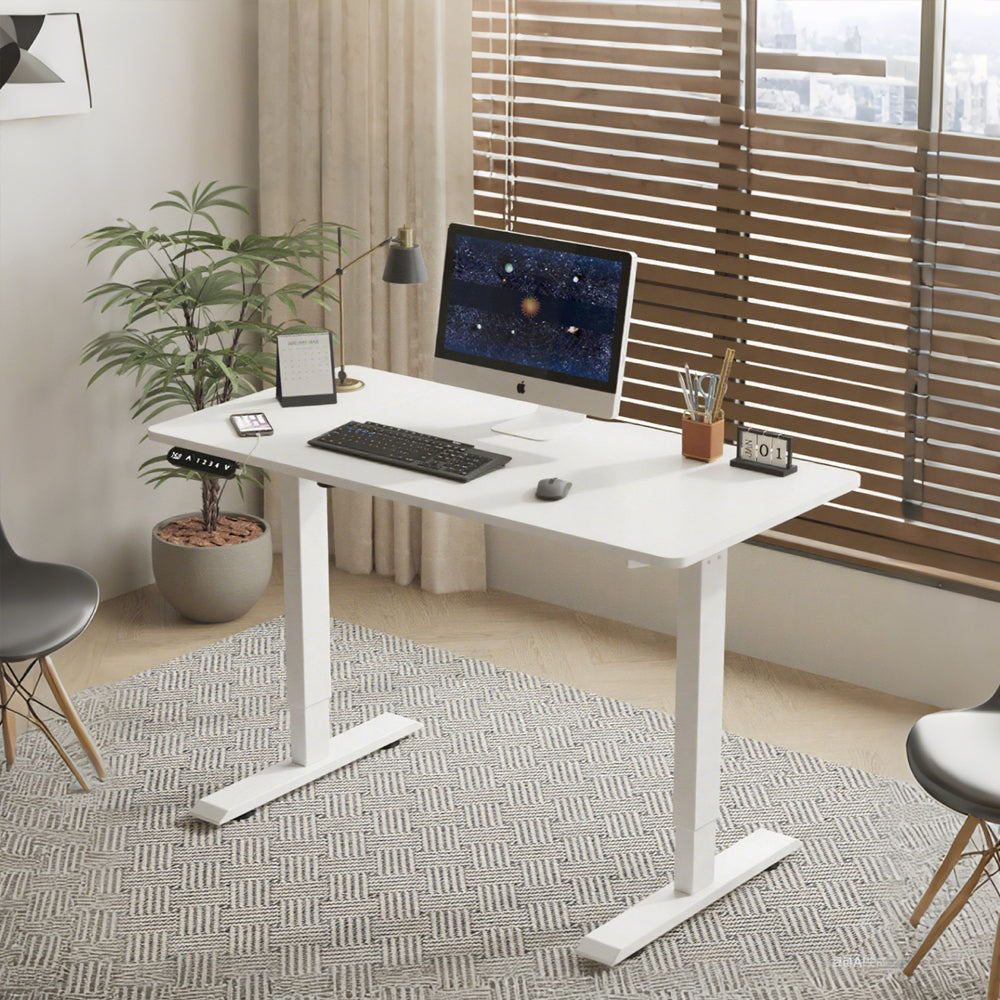 Anthony & Home Signature White Sliced Board Electric Standing Desk with adjustable height and modern design.