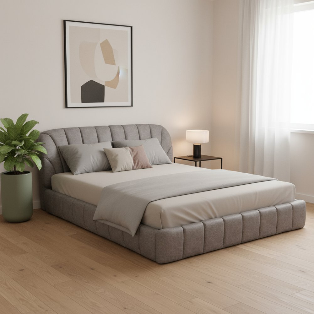 Gray Tufted Upholstered Queen Bed Frame