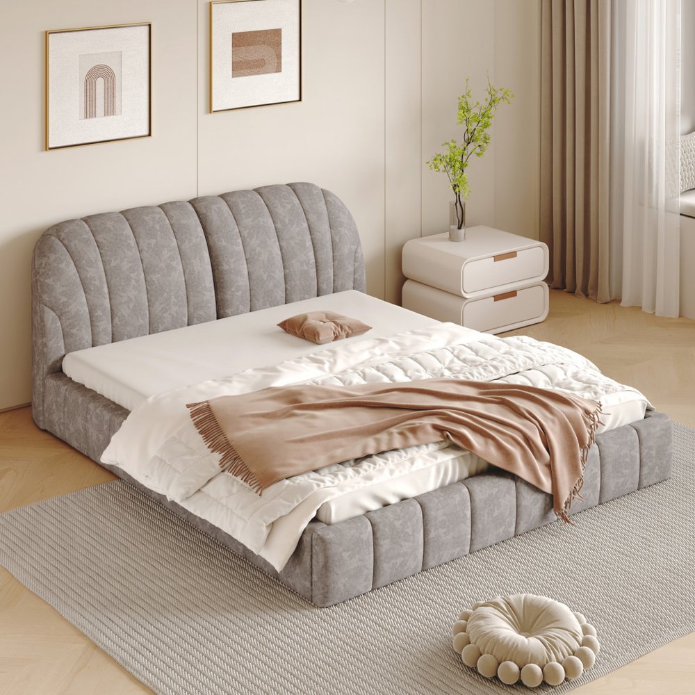 Gray Tufted Upholstered Queen Bed Frame