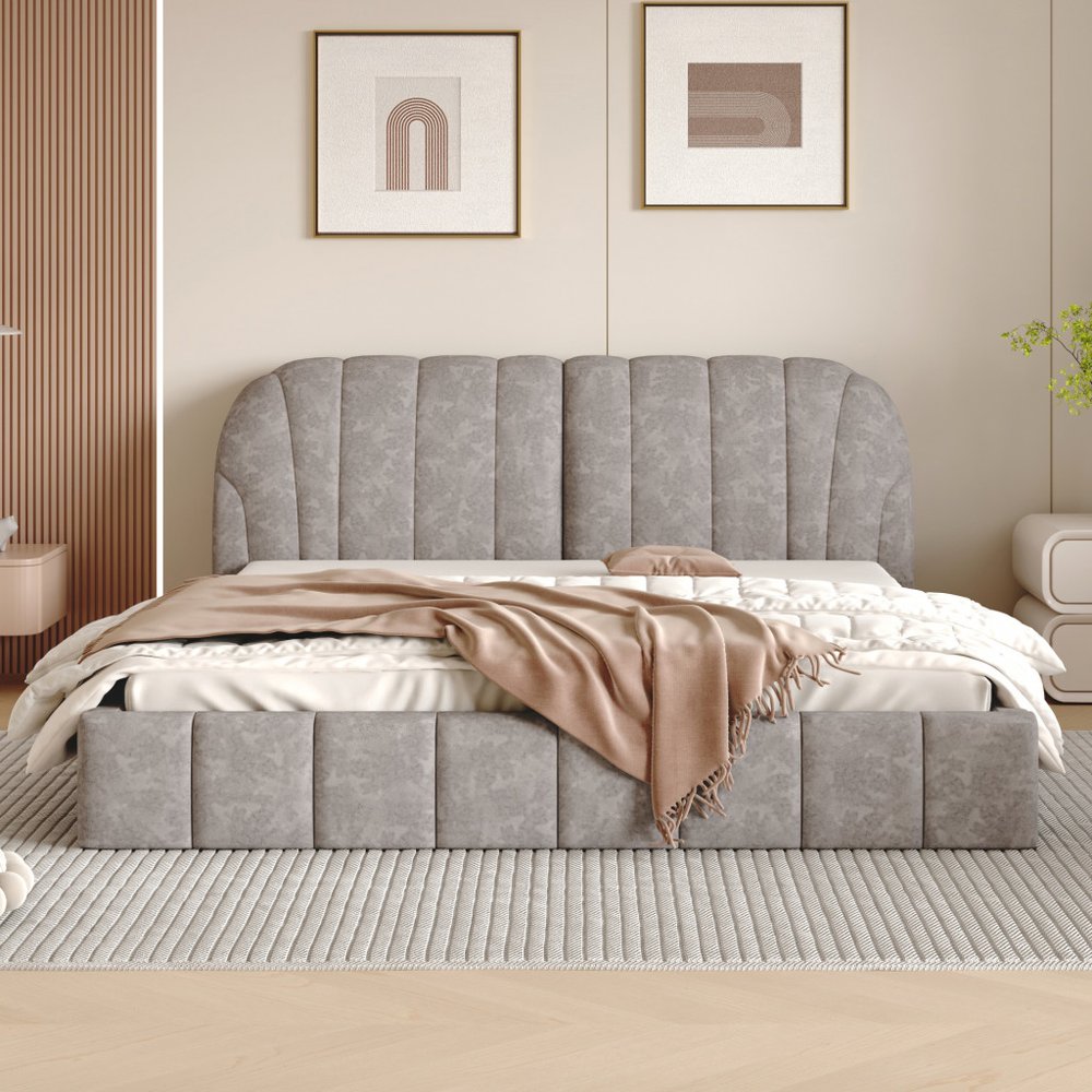 Gray Tufted Upholstered Queen Bed Frame
