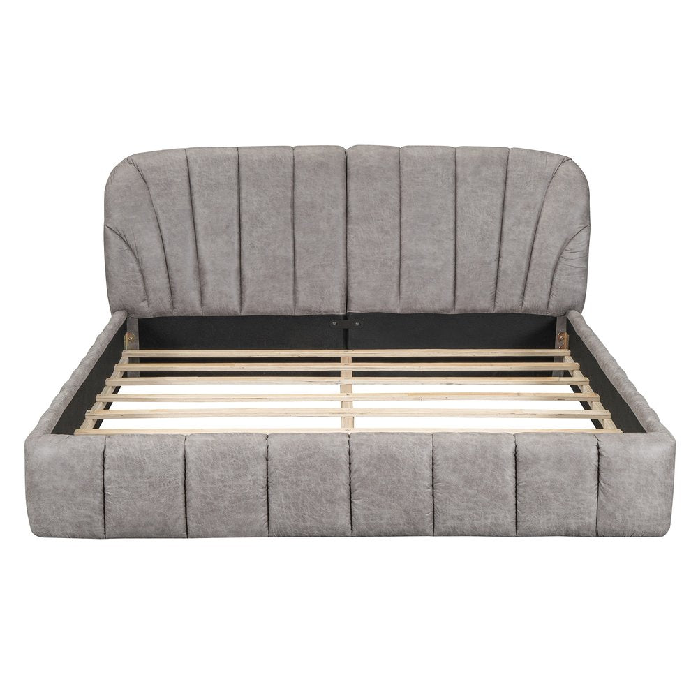 Gray Tufted Upholstered Queen Bed Frame