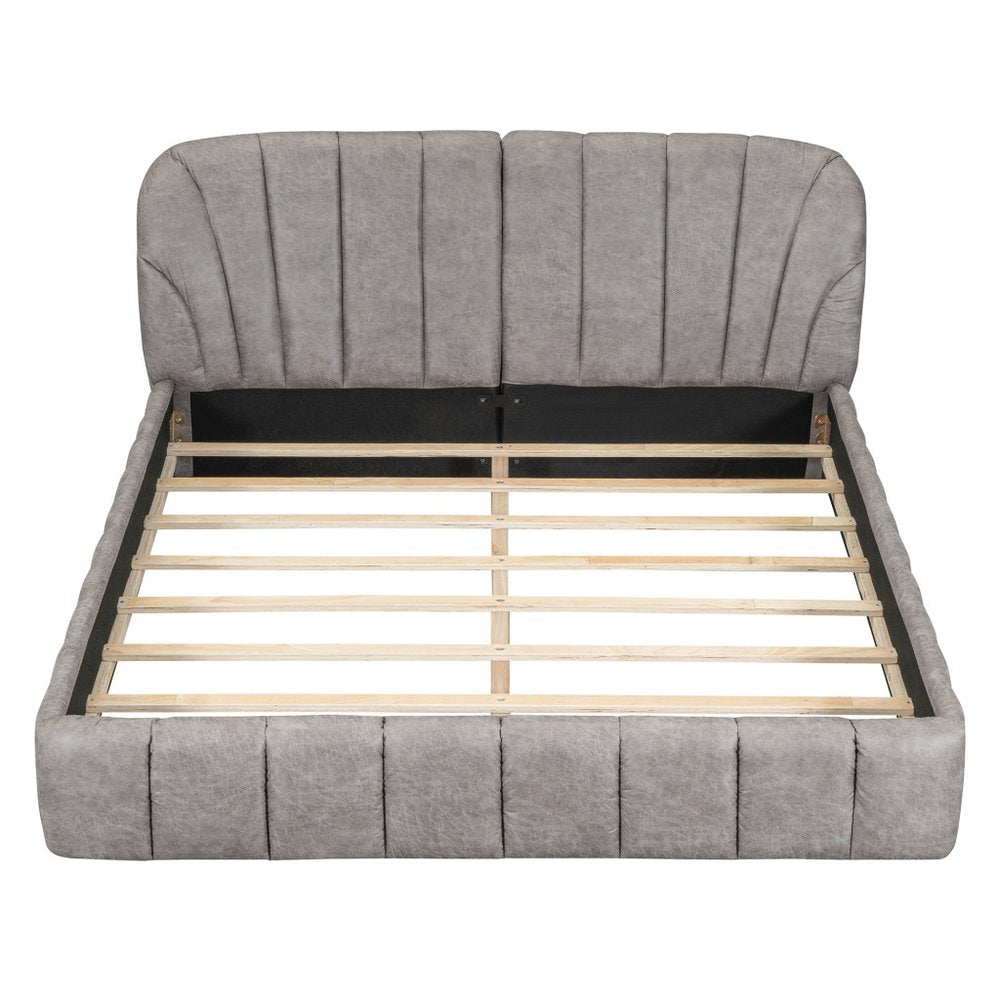 Gray Tufted Upholstered Queen Bed Frame
