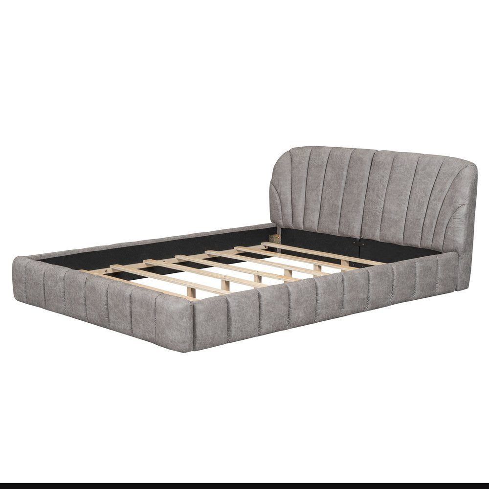 Gray Tufted Upholstered Queen Bed Frame