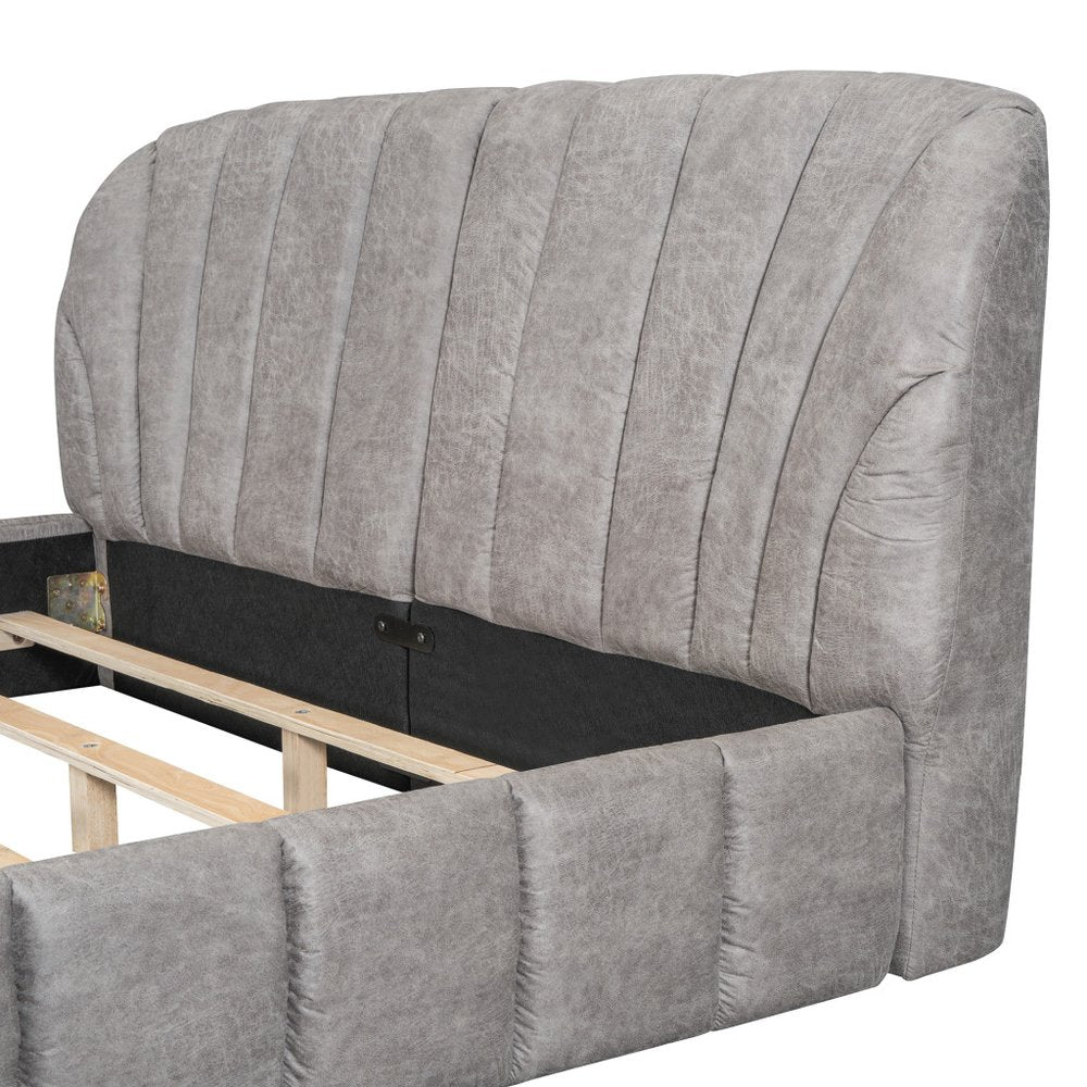 Gray Tufted Upholstered Queen Bed Frame