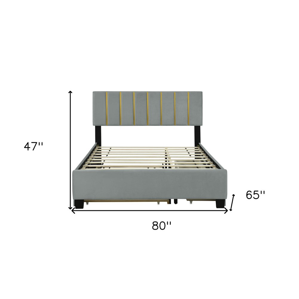 Gray Tufted Velvet Upholstered Queen Bed Frame With Trundle And Drawers