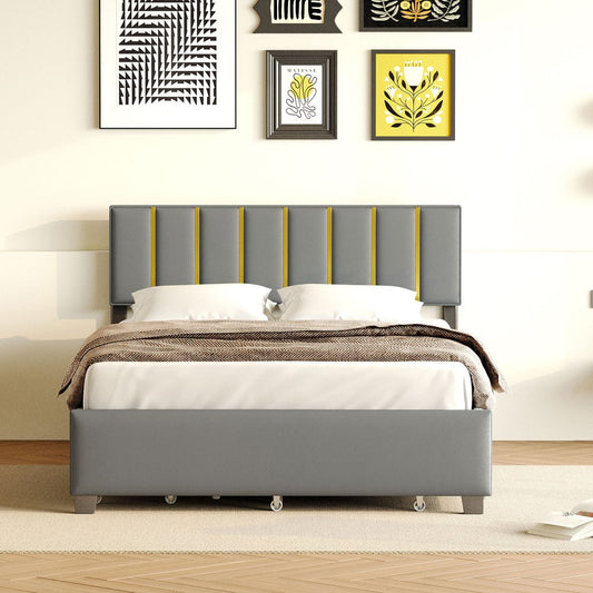 Gray Tufted Velvet Upholstered Queen Bed Frame With Trundle And Drawers
