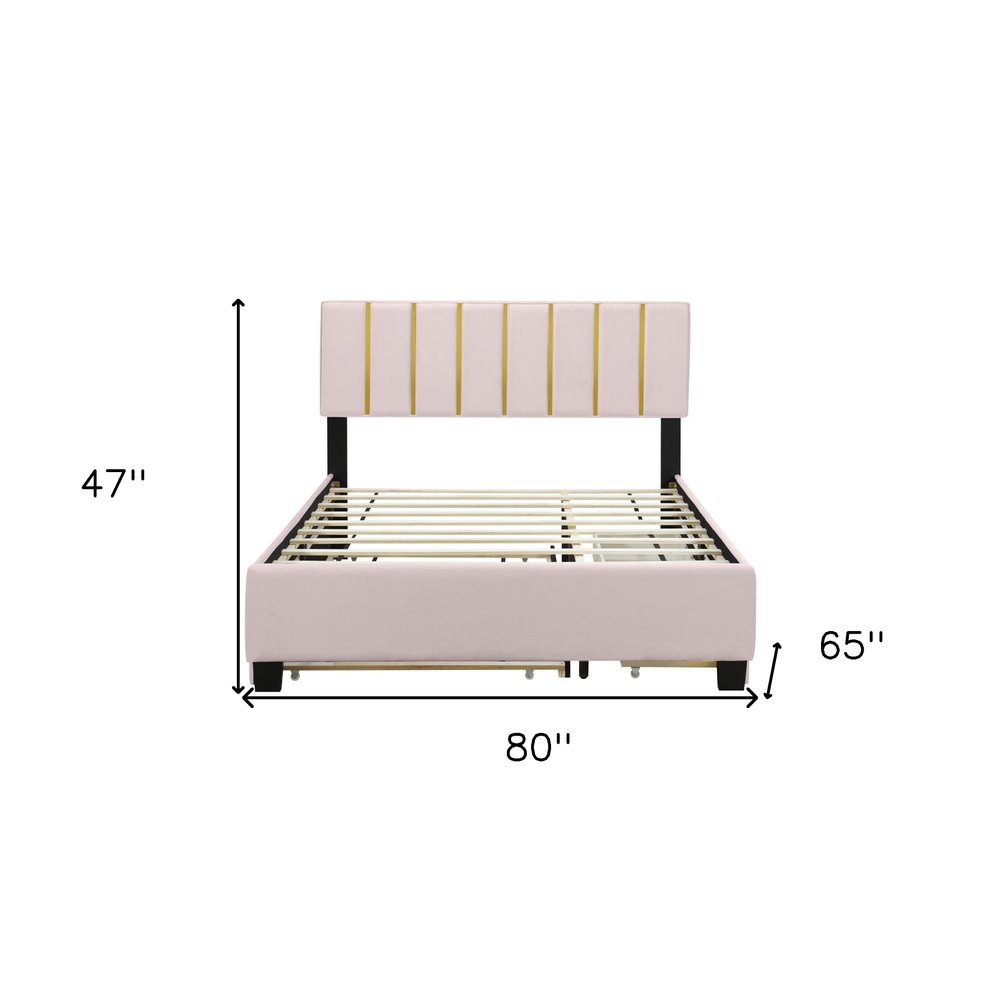 Pink Tufted Velvet Upholstered Queen Bed Frame With Trundle And Drawers