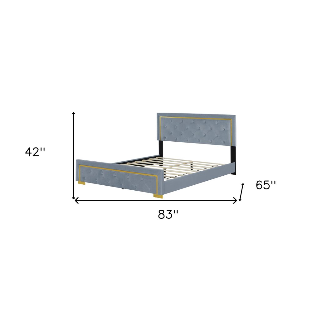 Gray Tufted Velvet Upholstered Queen Bed Frame