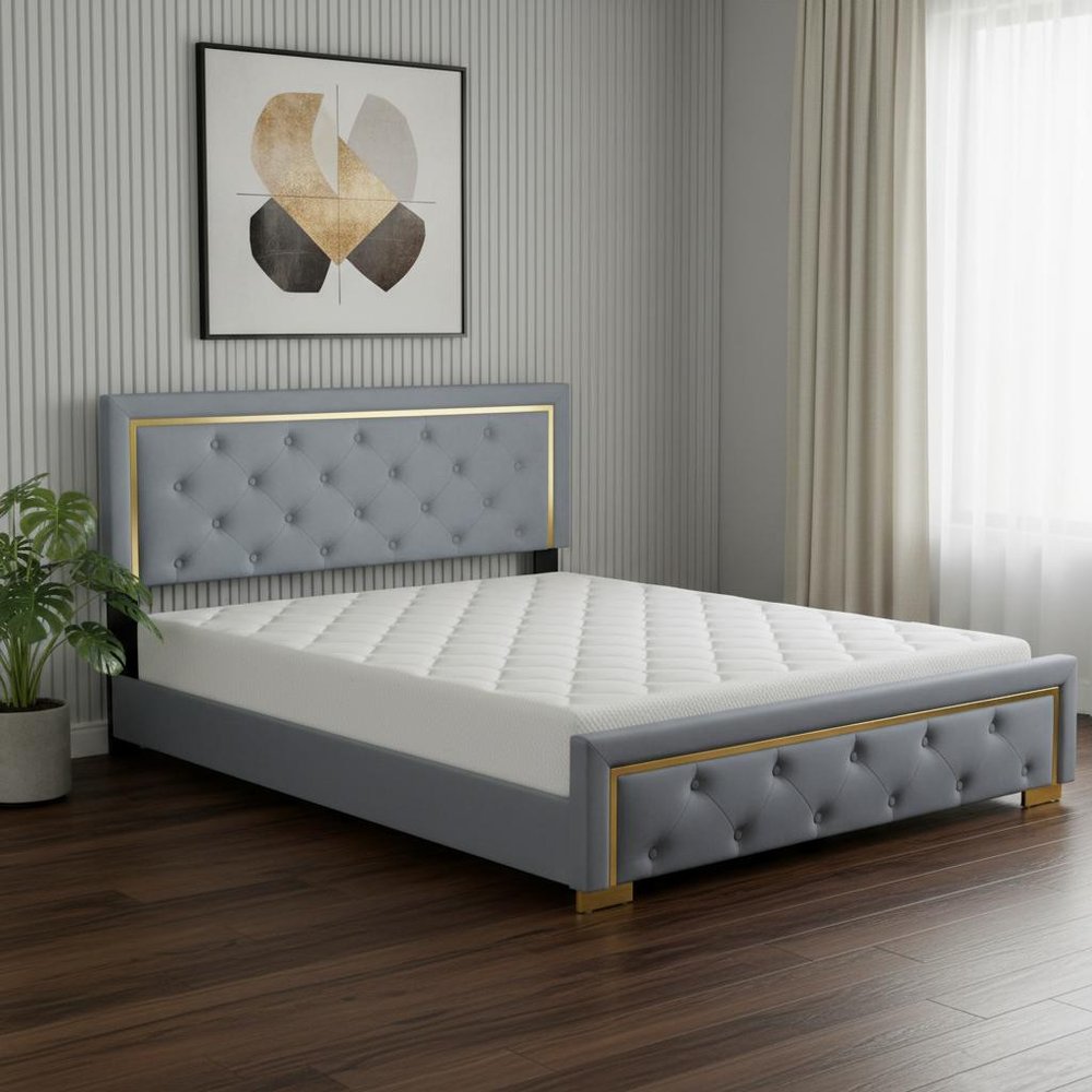 Gray Tufted Velvet Upholstered Queen Bed Frame