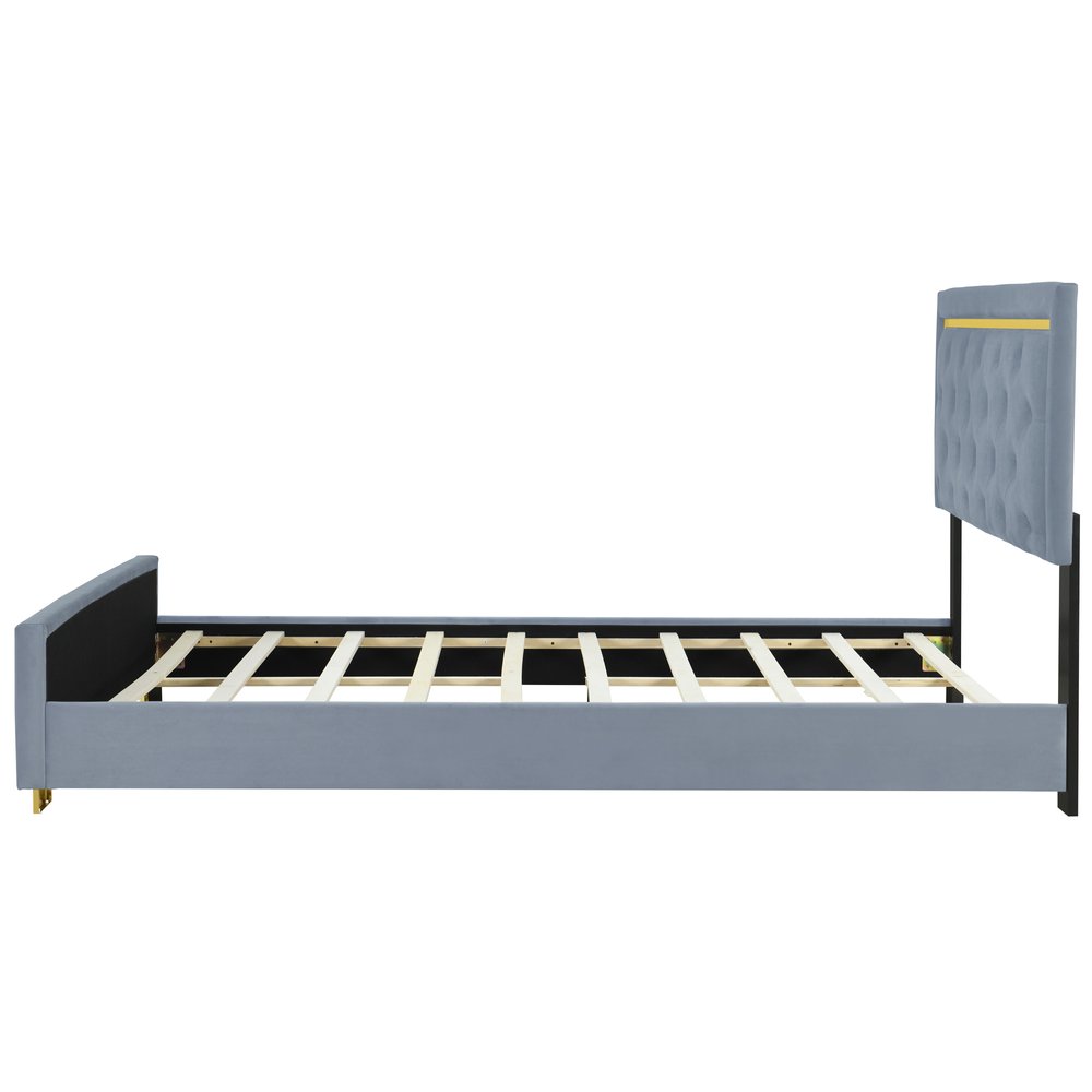 Gray Tufted Velvet Upholstered Queen Bed Frame