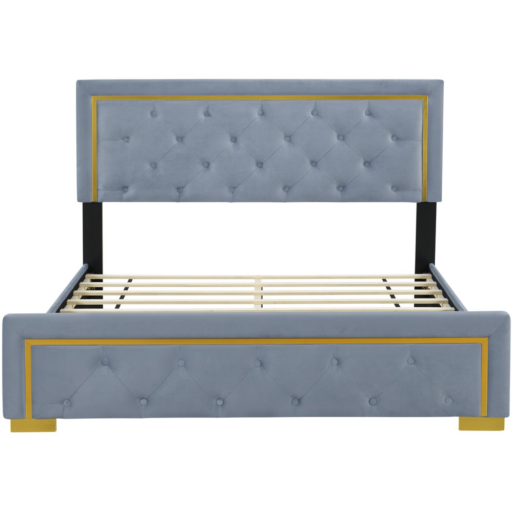 Gray Tufted Velvet Upholstered Queen Bed Frame