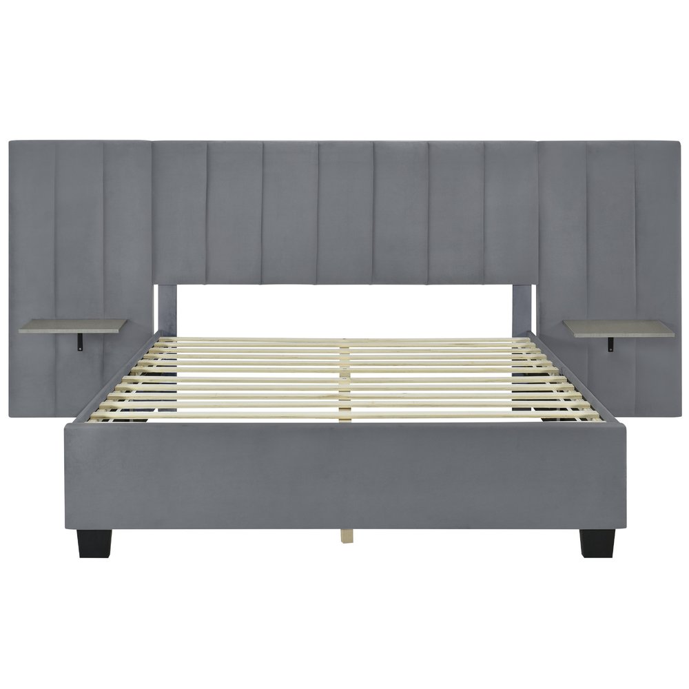 Gray Tufted Velvet Upholstered Queen Bed Frame