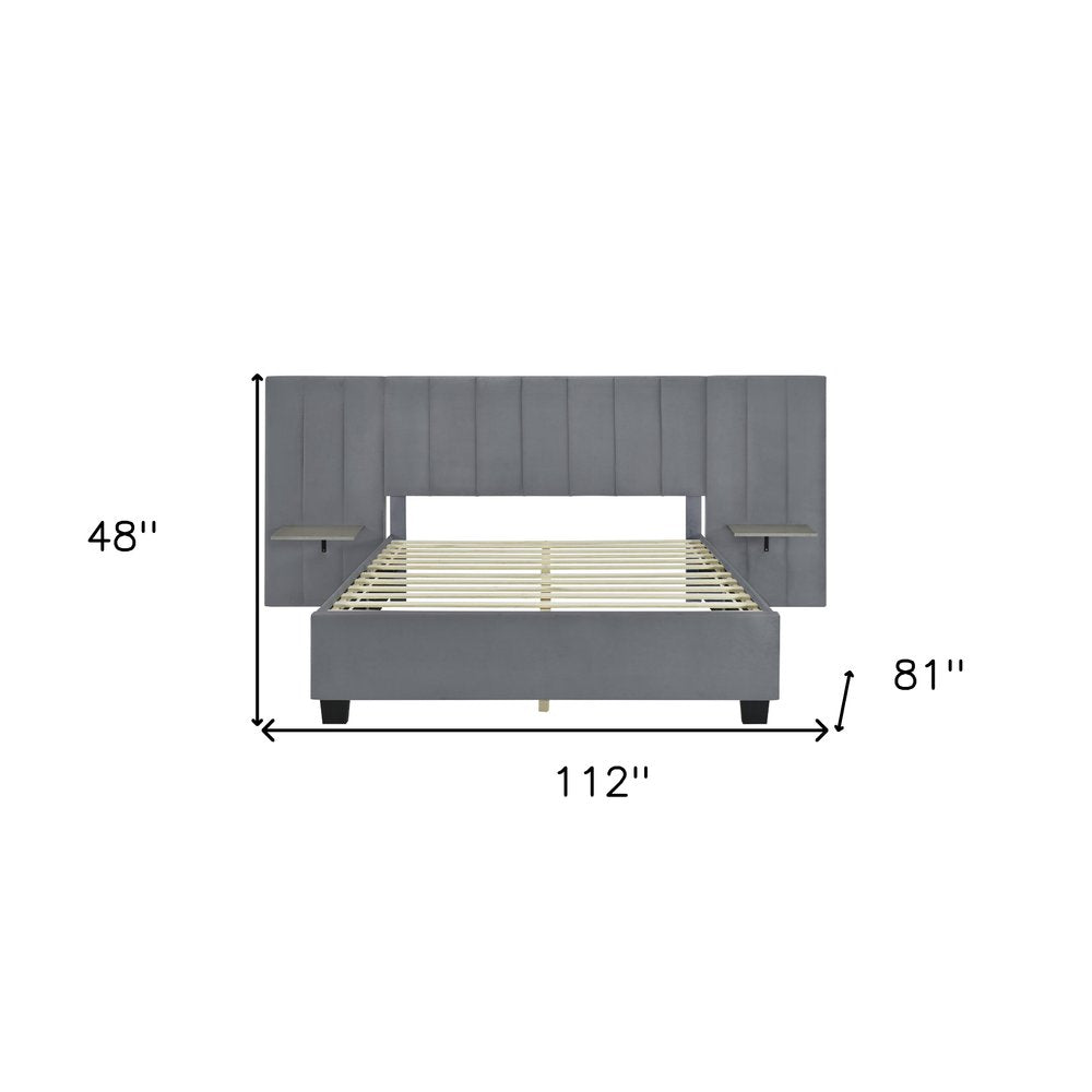 Gray Tufted Velvet Upholstered Queen Bed Frame