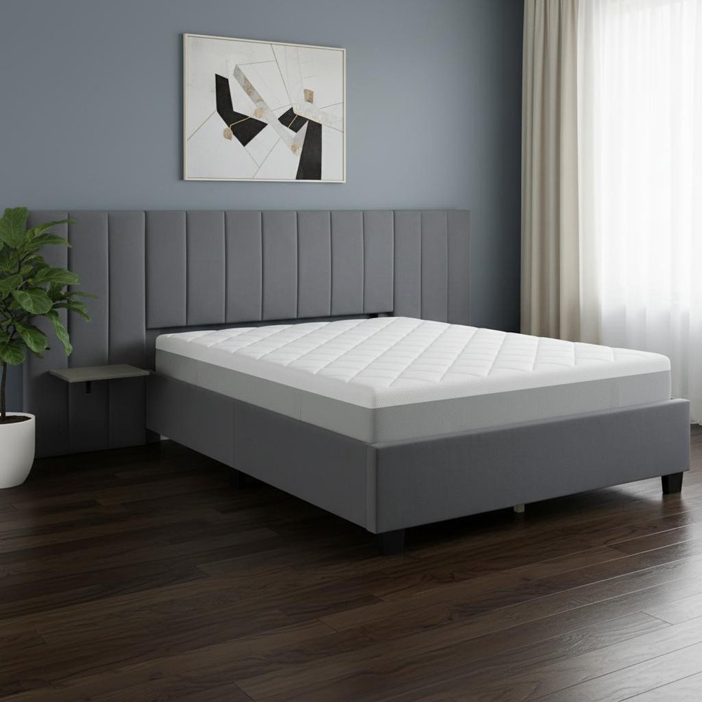 Gray Tufted Velvet Upholstered Queen Bed Frame