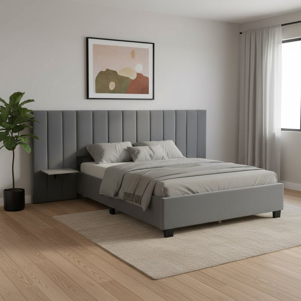 Gray Tufted Velvet Upholstered Queen Bed Frame