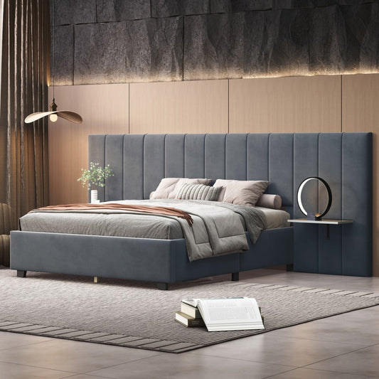 Gray Tufted Velvet Upholstered Queen Bed Frame
