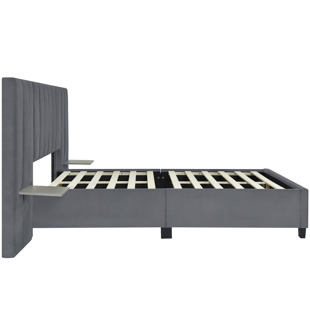 Gray Tufted Velvet Upholstered Queen Bed Frame