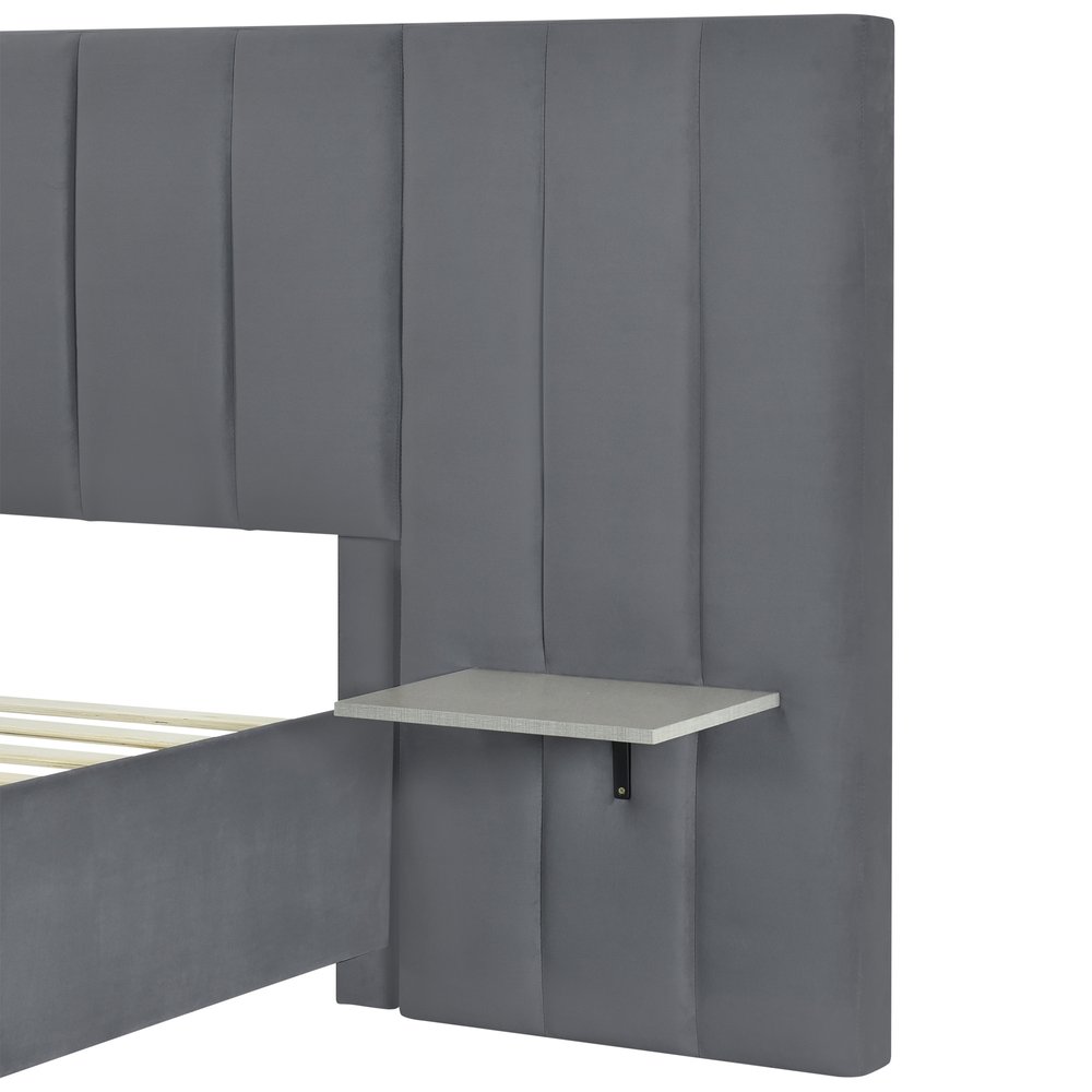 Gray Tufted Velvet Upholstered Queen Bed Frame