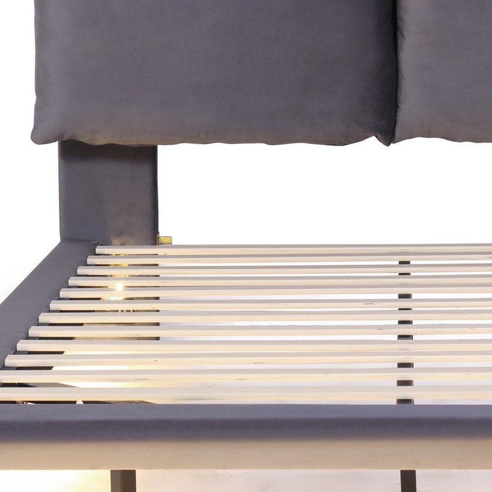 Gray Tufted Upholstered Queen Bed Frame With LED Lighting And USB