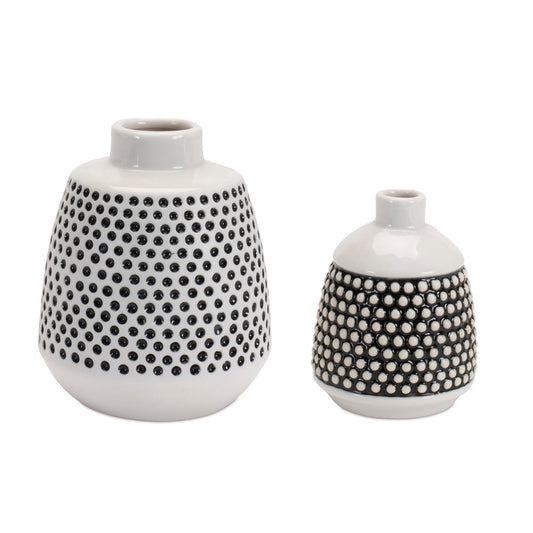 Set of Two Black And White Ceramic Round Table Vases
