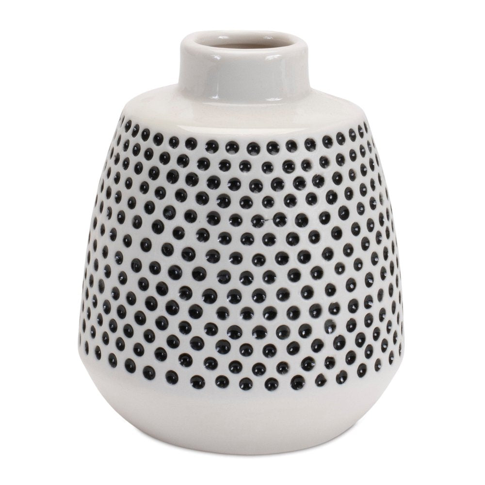Set of Two Black And White Ceramic Round Table Vases