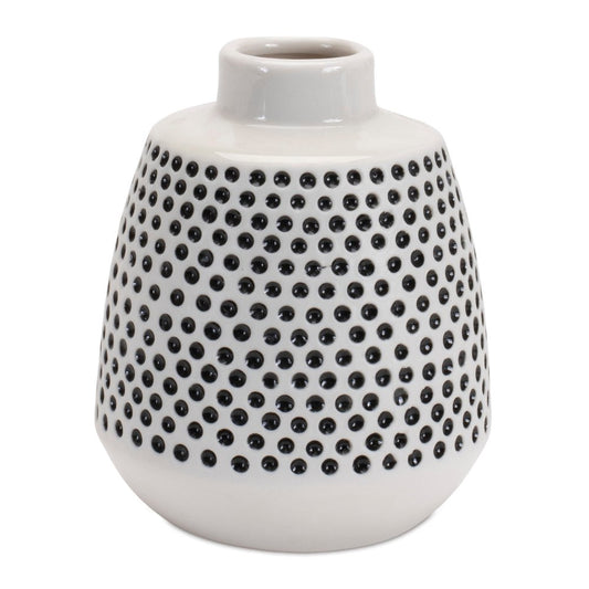 Set of Two Black And White Ceramic Round Table Vases