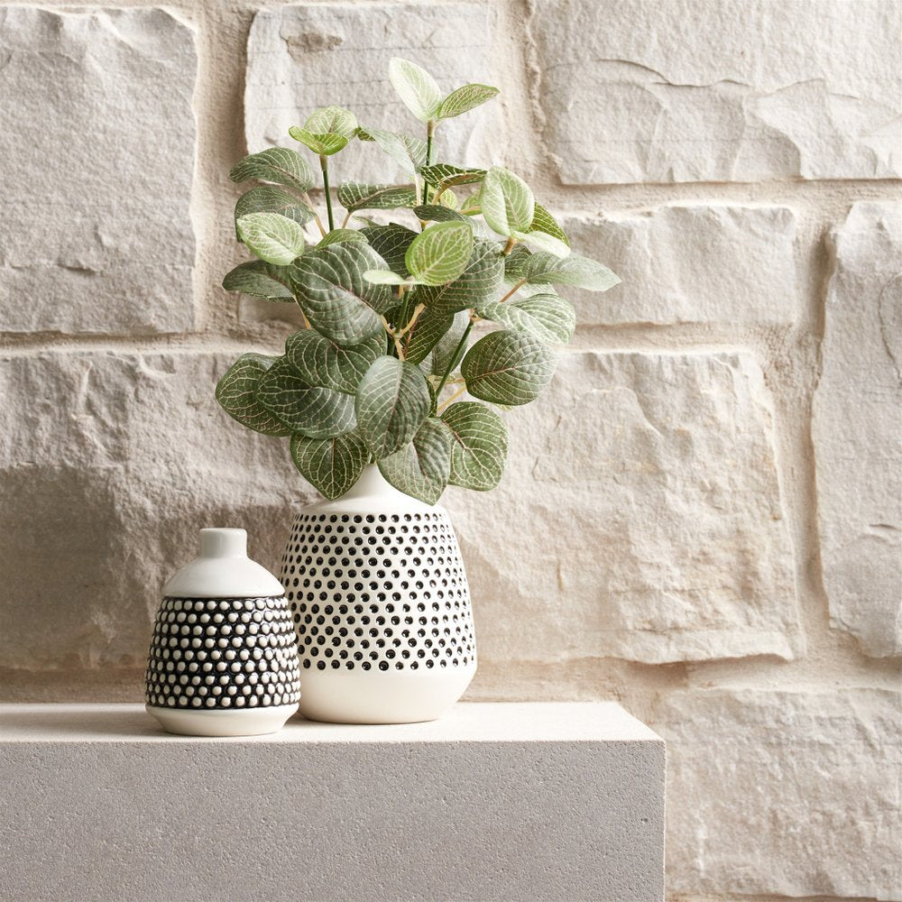 Set of Two Black And White Ceramic Round Table Vases