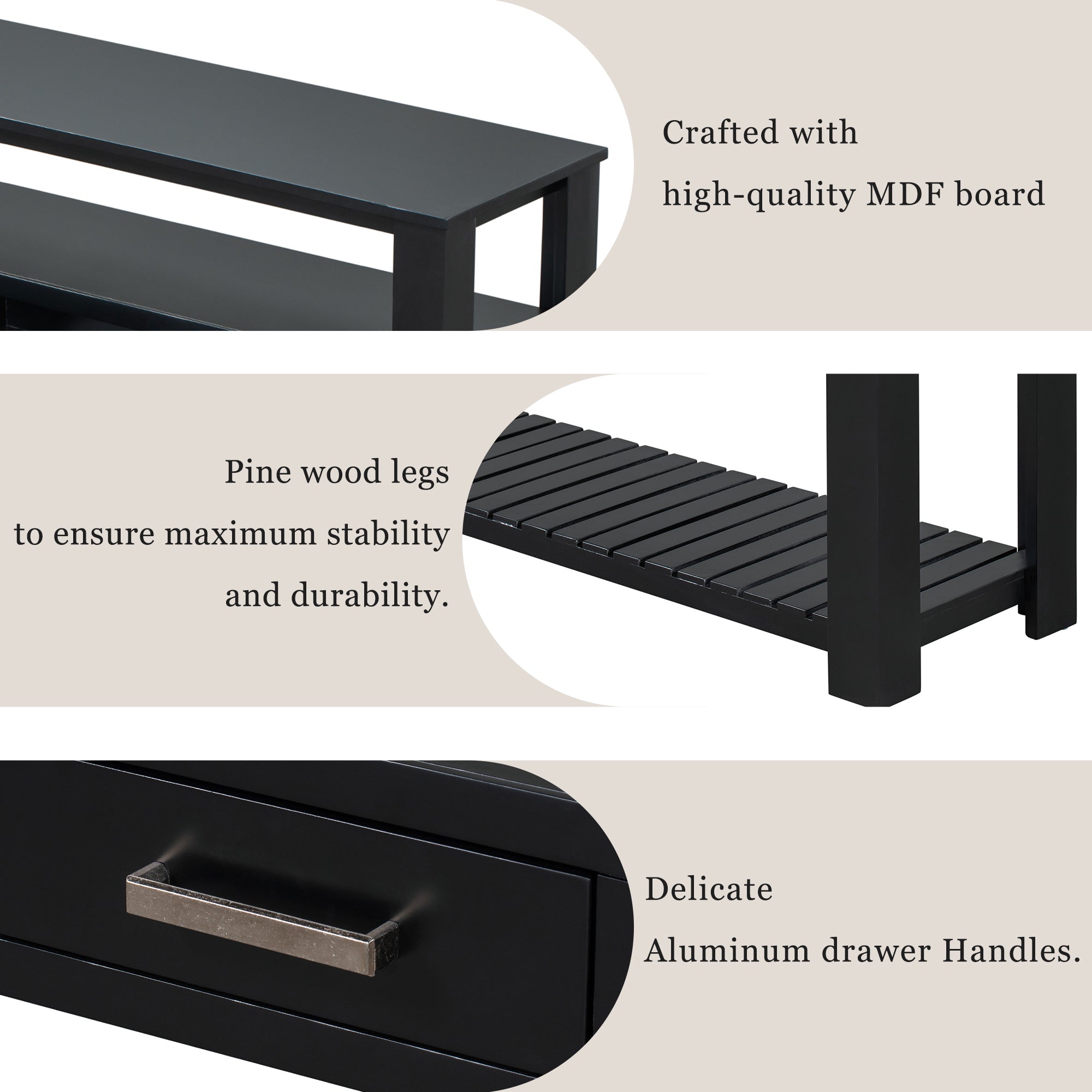 Anthony & Home U Style Signature Painted Black Console Table with sleek design and smooth finish, ideal for entryways or living rooms.