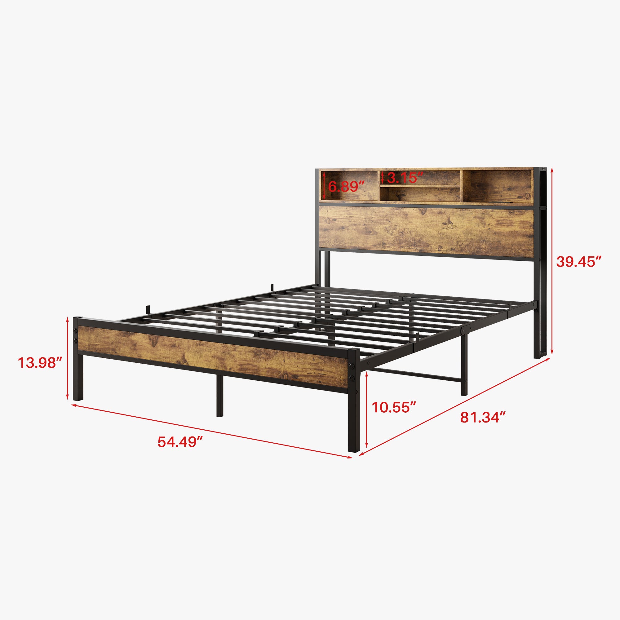 Anthony & Home limited edition iron-frame full-size bed frame with built-in storage, shown in a modern bedroom setting.