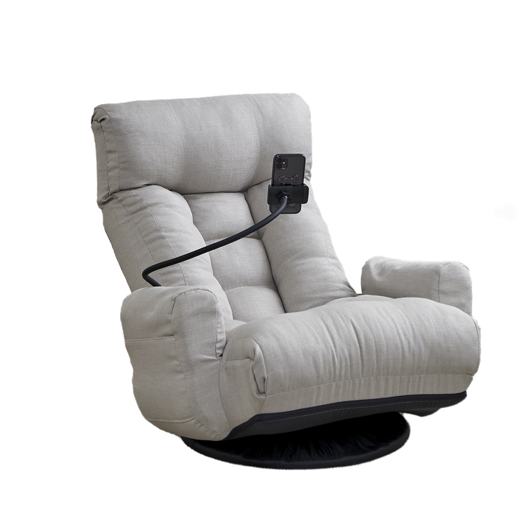 Gray Anthony & Home swivel lounge chair with 360-degree rotation, featuring plush cushioning and modern design.