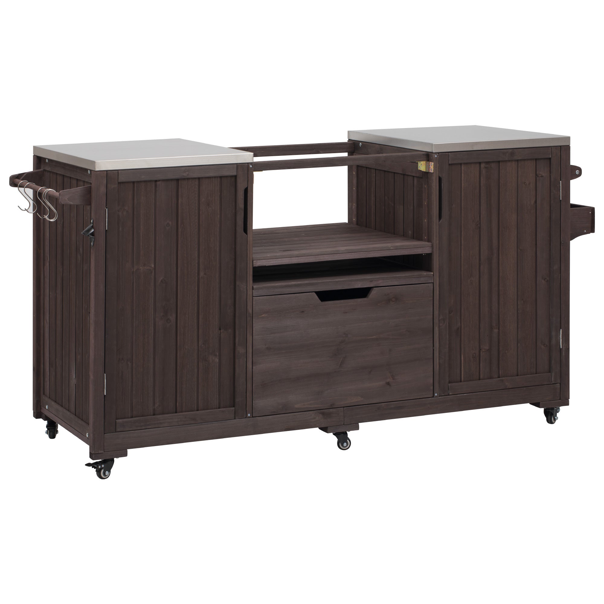 Anthony & Home Atelier Edition outdoor kitchen island with solid wood construction for Kamado grills, featuring a spacious cooking and prep area.