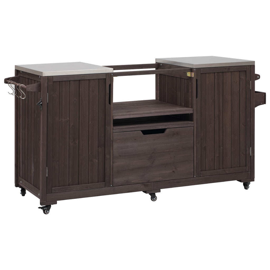 Anthony & Home Atelier Edition outdoor kitchen island with solid wood construction for Kamado grills, featuring a spacious cooking and prep area.