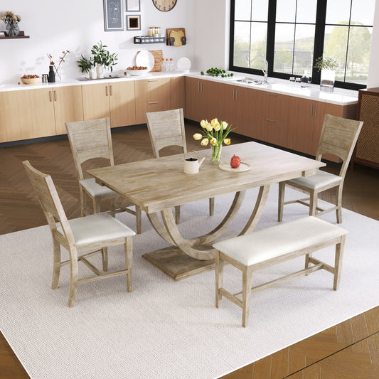 Topmax 6 Wood Half Round Dining Set With Bench And Chairs