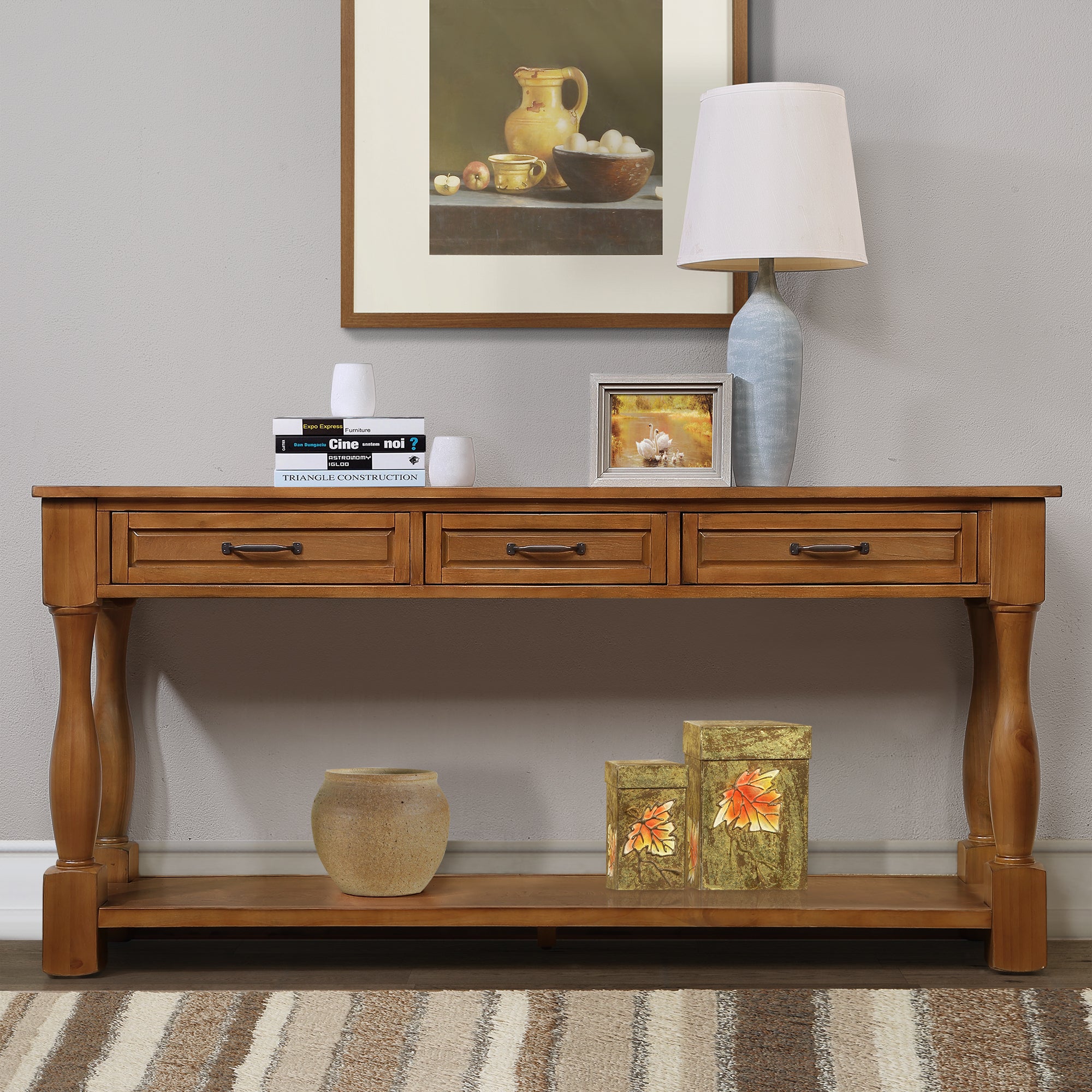 Pine Console Table Distressed Brown American Design Limited Heritage Edition With Three Drawers