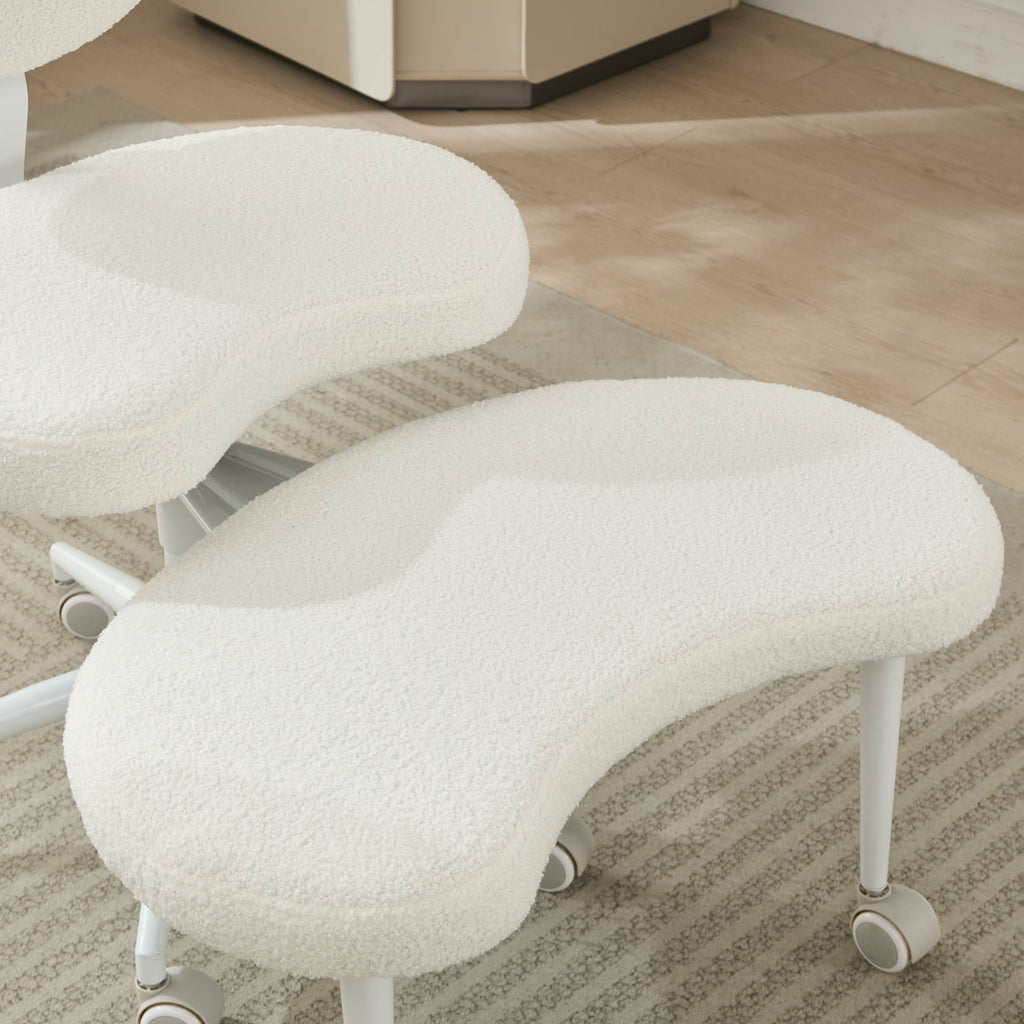 Ivory cross-legged meditation chair with wheels from Anthony & Home, designed for comfortable seated meditation practice