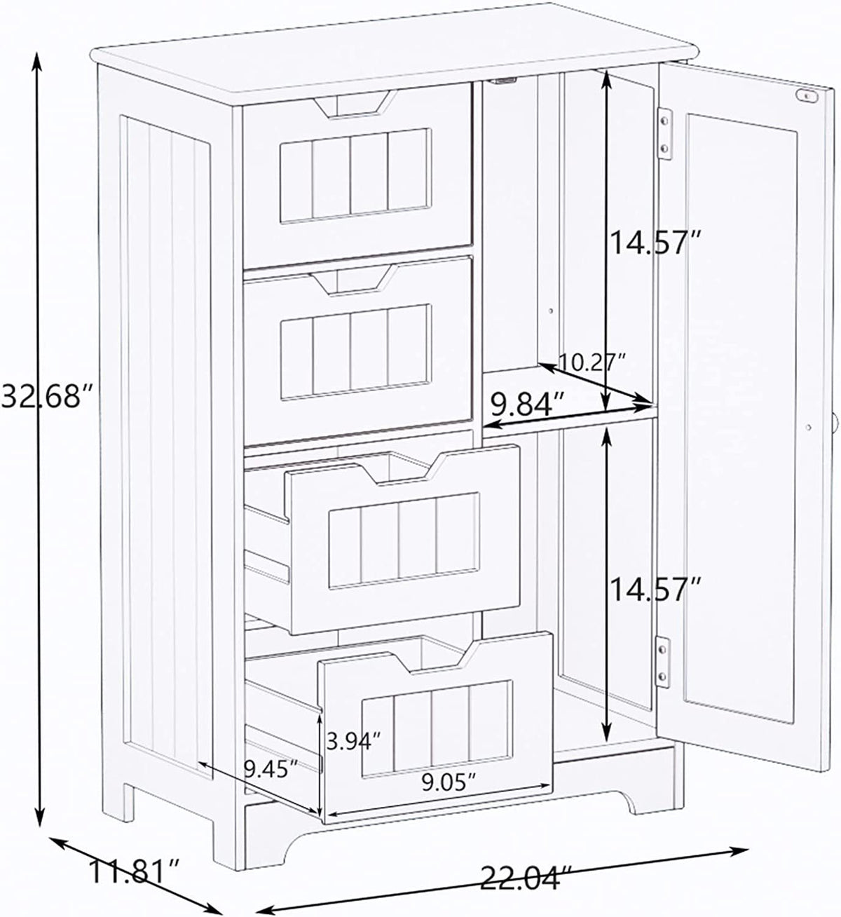 Matte white studio floor cabinet with drawers by Anthony & Home, featuring sleek design and multiple storage compartments.