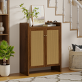 Walnut finish Anthony & Home 6-tier shoe cabinet with multiple shelves for entryway organization. Freestanding storage unit.