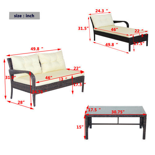 Outdoor 3 Piece Conversation Set Wicker Rattan Sofa Cushions