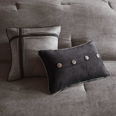 7 Piece Faux Suede Comforter Set In Grey Tan Brown