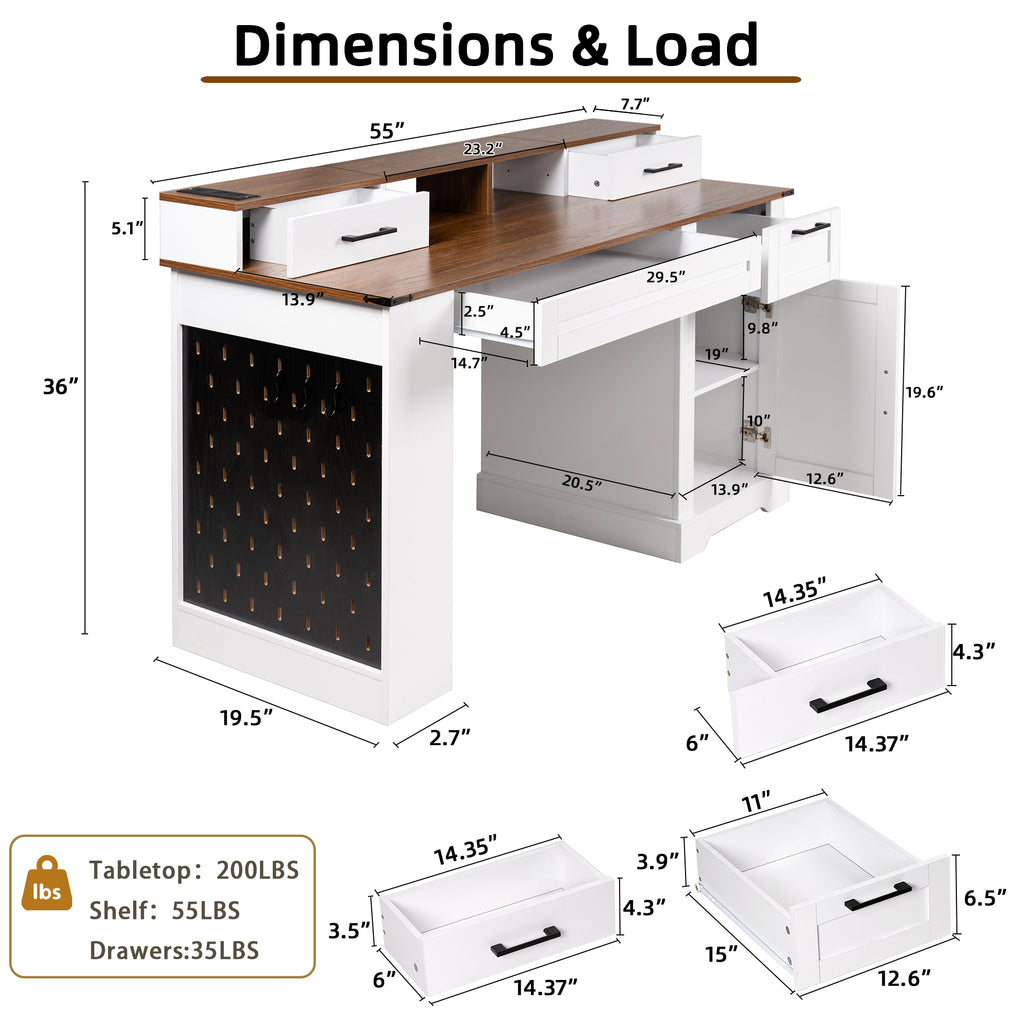 Anthony & Home studio barn door desk with storage and charging station, featuring a rustic wood finish and modern design.