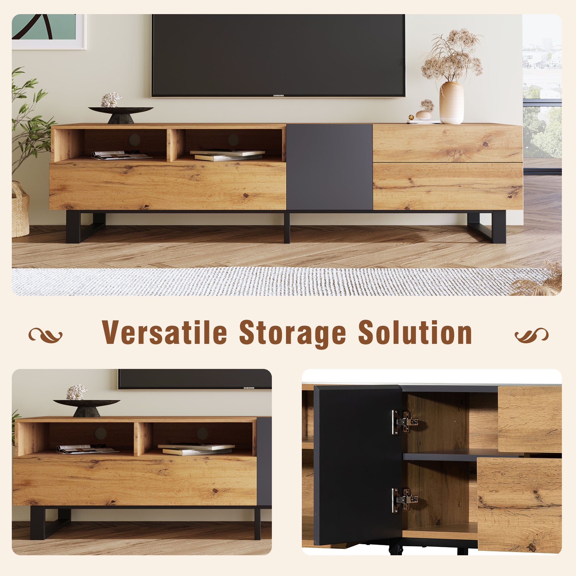 Anthony & Home Luxe Collection limited wood media console with grey accent, featuring sleek design and ample storage space.